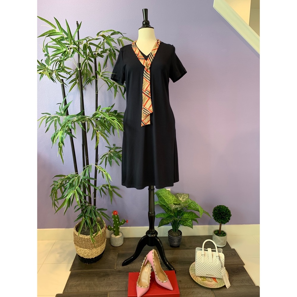 Scarf Tie V neck Knit Dress